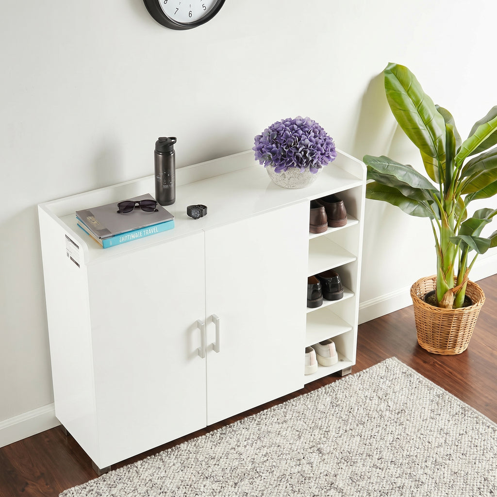 White Shoe Organizer with Open Shelves entryway cabinet