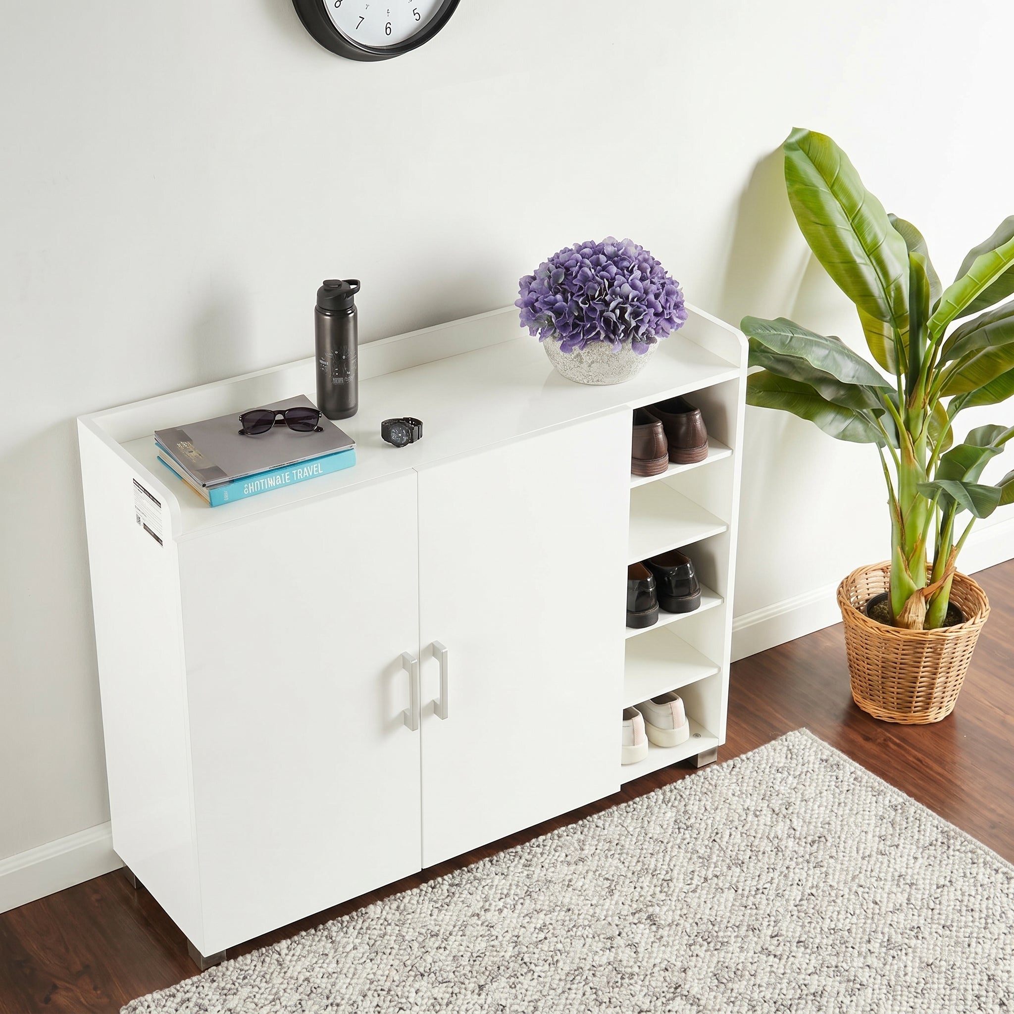 White Shoe Organizer with Open Shelves entryway cabinet