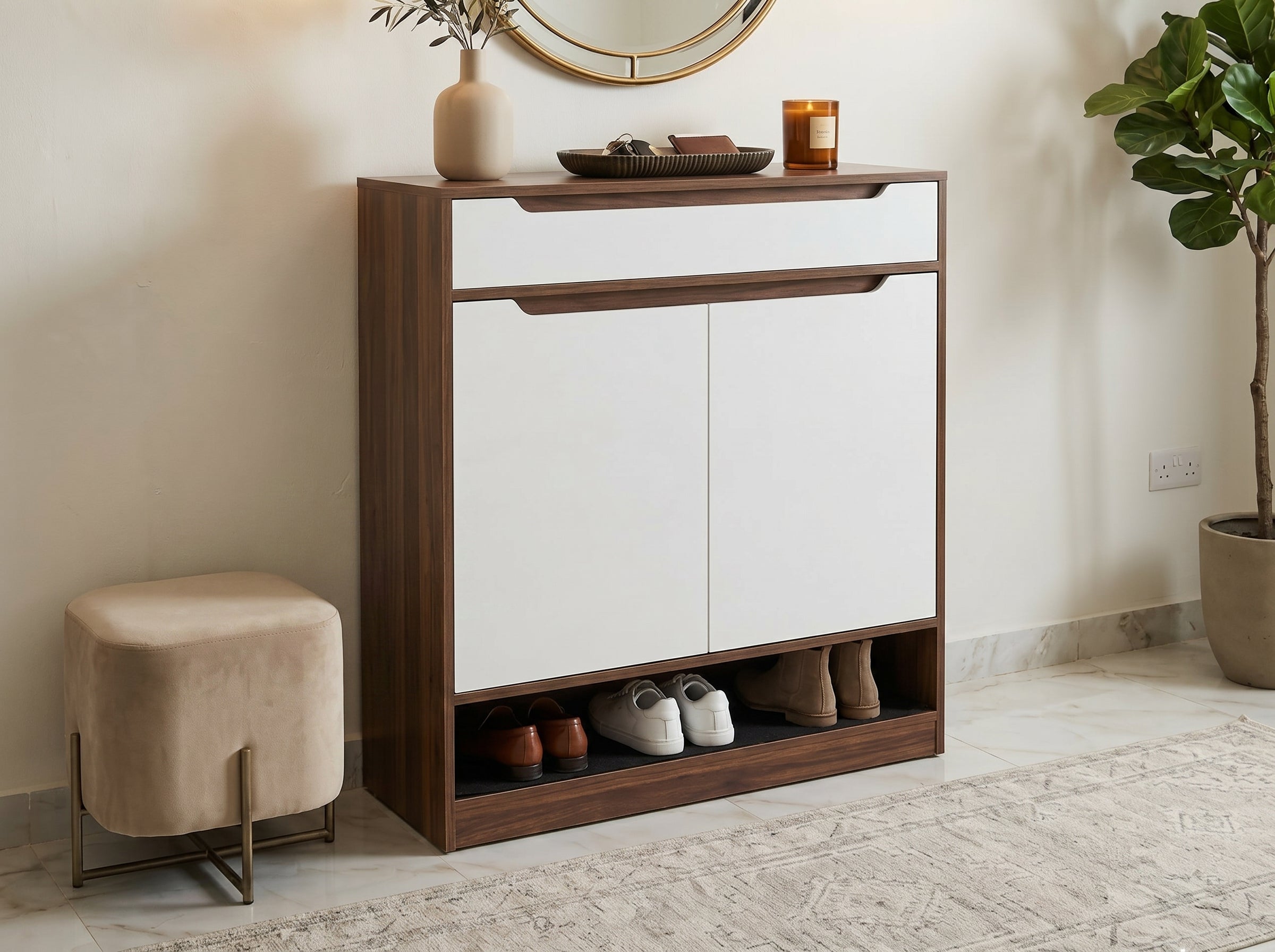 Modern Wooden Shoe Cabinet white and wood design