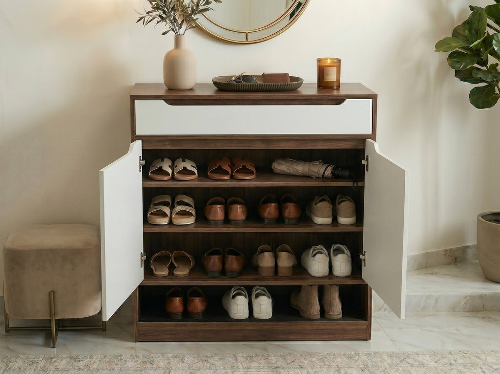 Modern Wooden Shoe Cabinet white and wood design