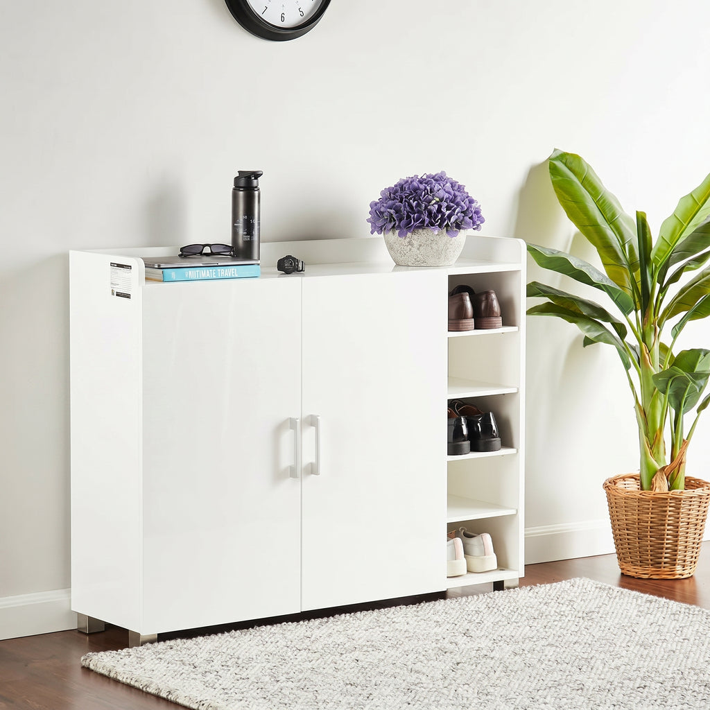 White Shoe Organizer with Open Shelves entryway cabinet